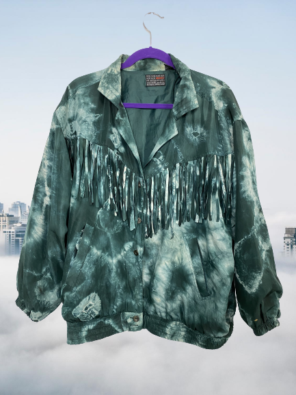 Vintage 100% Silk Fringe Marbled Jacket