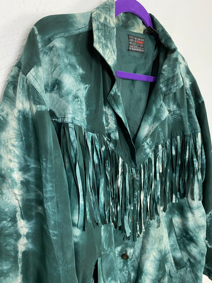 Vintage 100% Silk Fringe Marbled Jacket