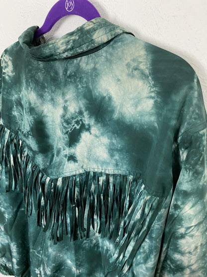 Vintage 100% Silk Fringe Marbled Jacket