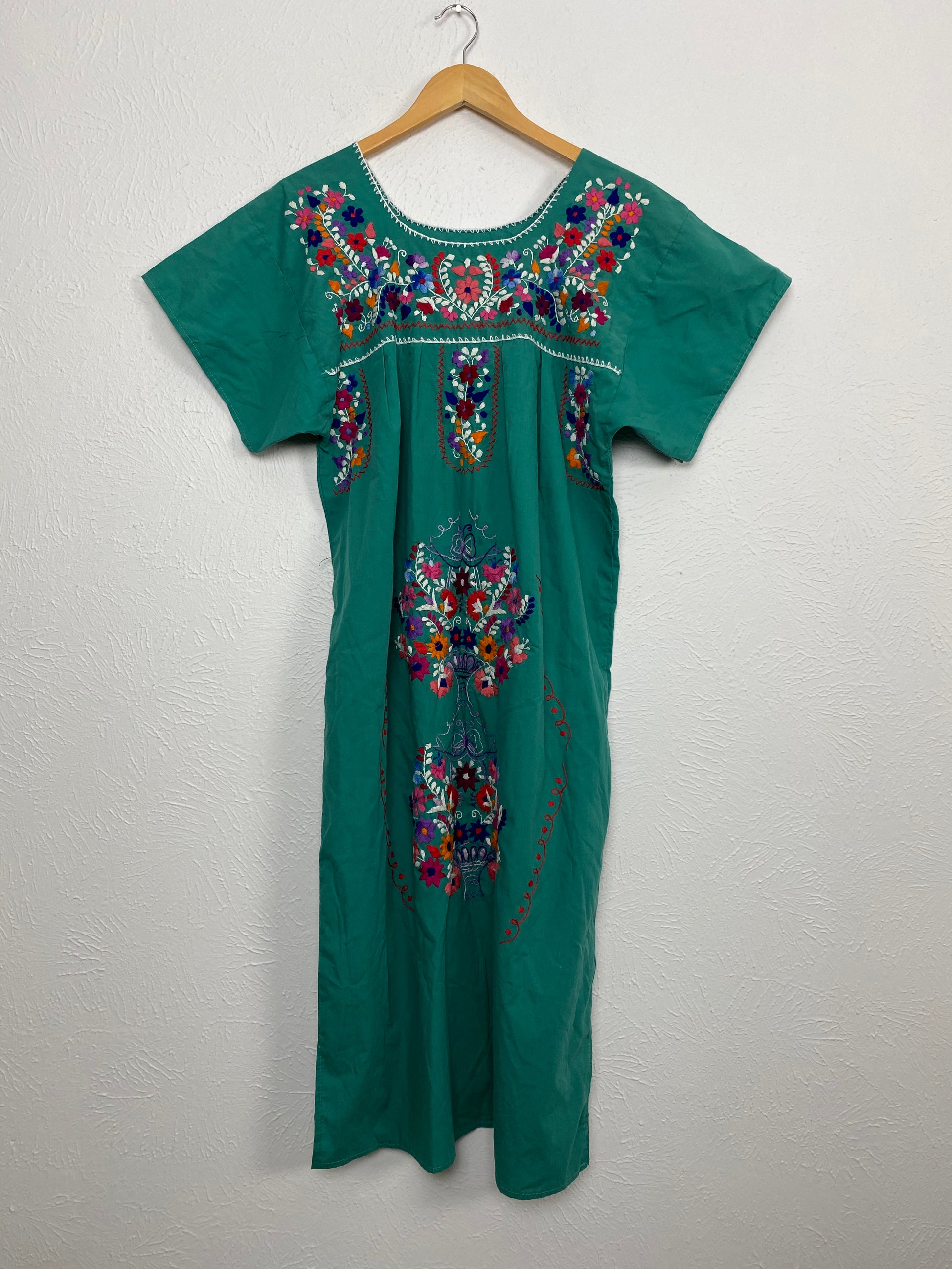 Teal Embroidered Scoop Neck Mexican Dress breafkast's online yard sale Teal Embroidered Scoop Neck Mexican Dress breafkast's online yard sale