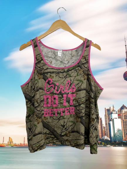 Girls Do It Better Camo & Pink Tank Top
