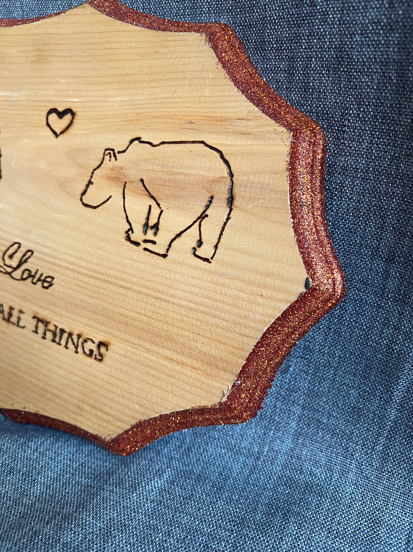 "Loves Bears All" Carved Wooden Board