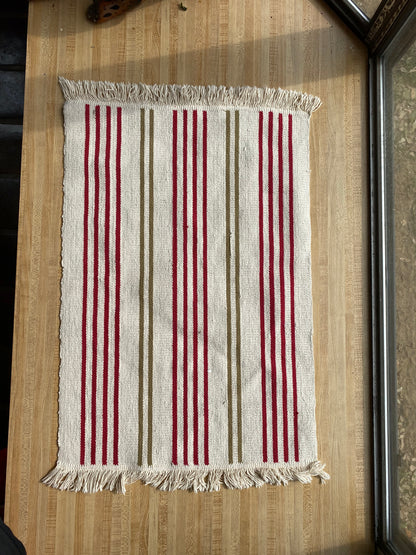 Small Striped Rug with Fringe ~ 35x22"