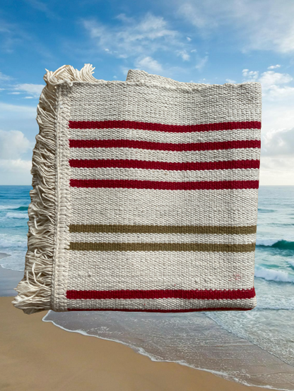 Small Striped Rug with Fringe ~ 35x22"