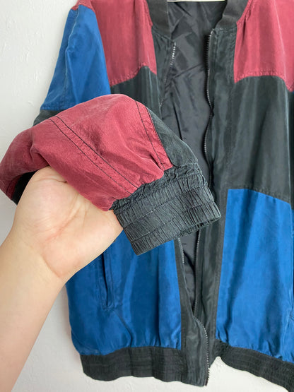 Vintage Robert Stock 100% Silk Jacket ~ Blue & Red