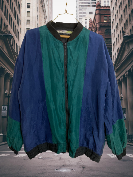 Vintage Robert Stock 100% Silk Jacket ~ Green & Blue